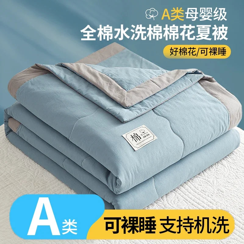 Inside Outside 100% Cotton Summer Quilt Pure Cotton Air Conditioning Duvet Soft Skin-friendly Breathable Thin Blanket Comforter