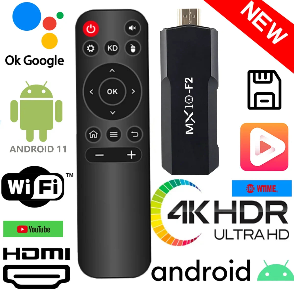 TV Sticks 1gb 8gb 1 unit Android 2024 stb mx10 F2 TV Box Android 4k eu Android TV Stick