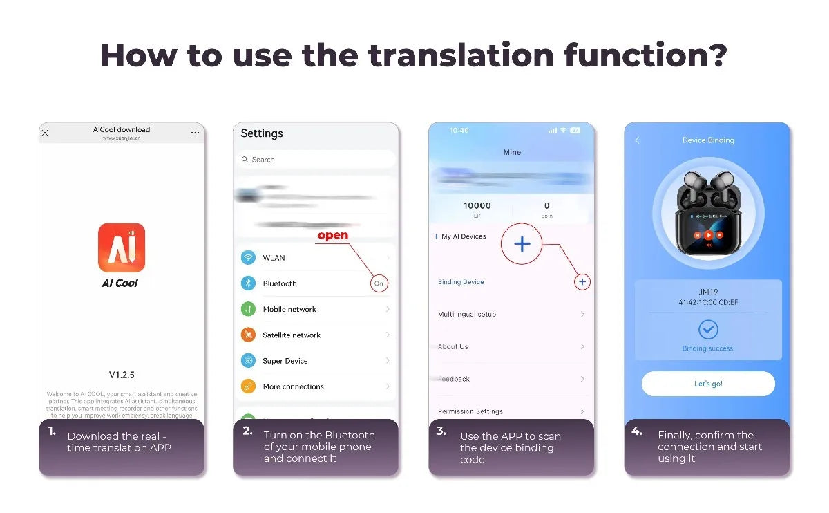 Real Time Translators Headphones with Smart Touch Screen 144 Language Translator Earbuds Noise Canceling Wireless Travel Headset