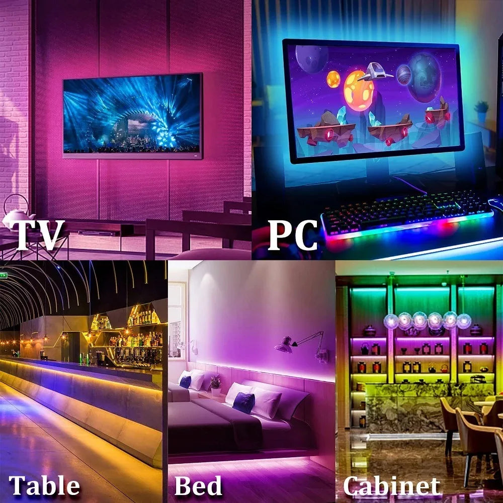 RGB LED strip with remote control, dimmable decorative lighting suitable for bedrooms, ceilings, and party atmospheres