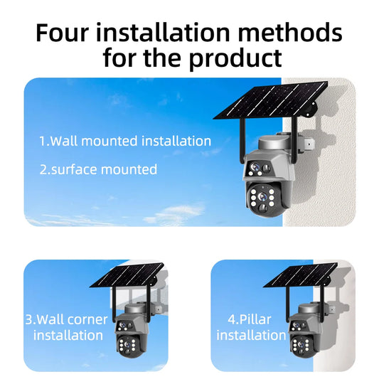 4G Solar Camera Outdoor Dual Lens 8MP 4K WiFi PTZ IP Security Camara With Solar Panel CCTV Built in Battery Auto Tracking Cam