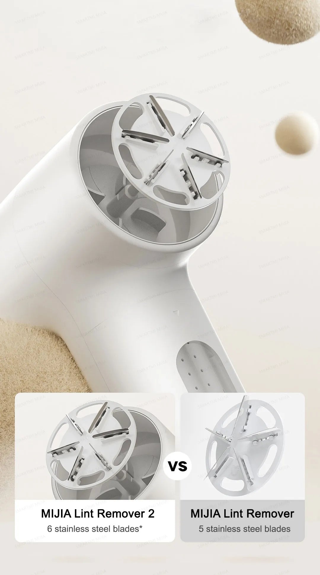 XIAOMI MIJIA Lint Remover 2nd,180min Battery,Fabric Shaver Clothes,6-Blade Strong Suction,USB Rechargeable,Fluff Pellet Removers