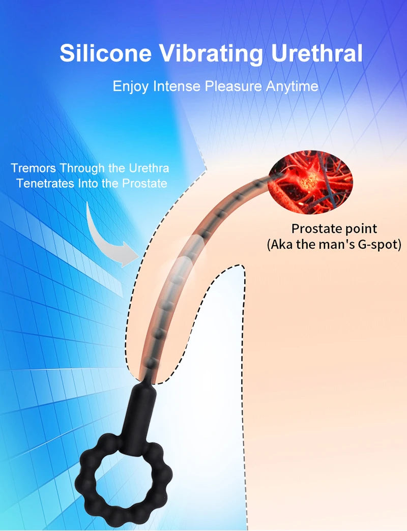 Silicone Vibrating Urethral Sound for Intense Stimulation, Electric Prostate Massager Toy, Soft & Flexible Beaded Design