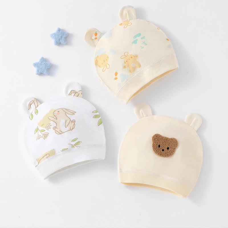 Newborn Cotton Soft Hat Baby Pure Cotton Cartoon Cap Infant 0-3 Months Windproof Spring Hat Kids Cap Newborn Accessories