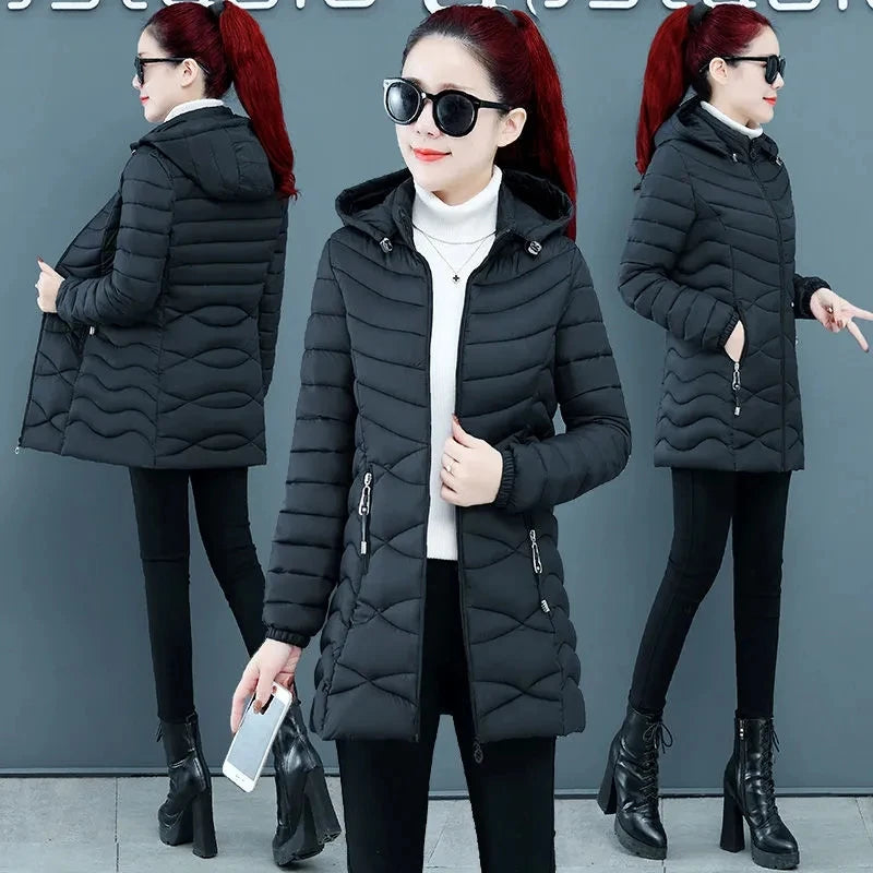 New Women Cotton Coat Autumn Winter Jacket Coat Middle-Aged Elderly Mothers Padded Hooded Keep Warm Down Cotton Overcoat Parkers