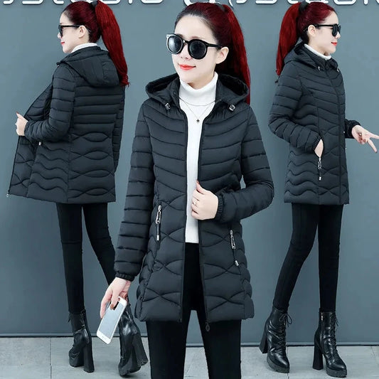New Women Cotton Coat Autumn Winter Jacket Coat Middle-Aged Elderly Mothers Padded Hooded Keep Warm Down Cotton Overcoat Parkers