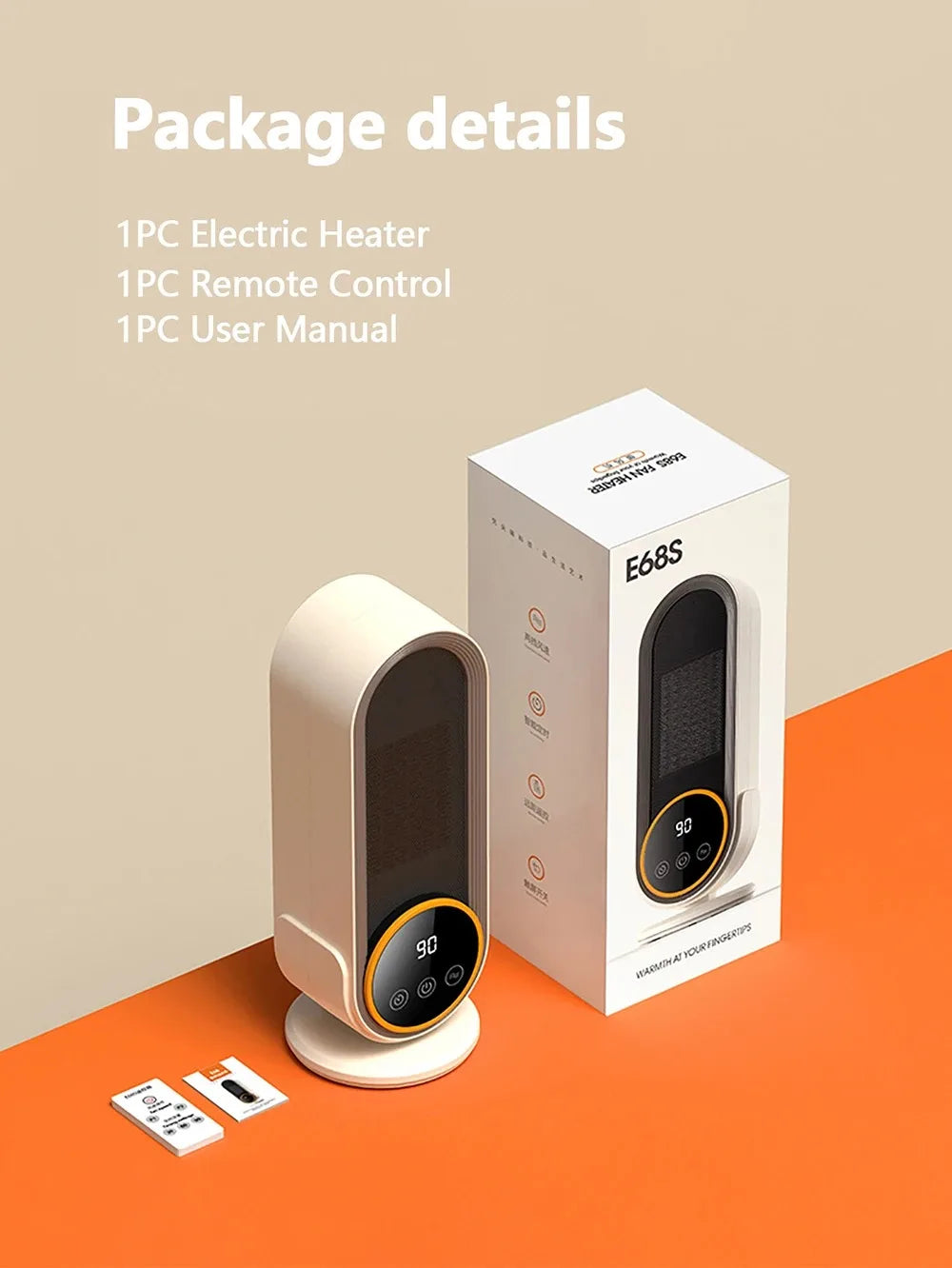 PTC Ceramic Space Heater E68/E68S Desktop Fan Heater 1200W With LED Display Touch/Remote Control Tip-Over Overheat Protection