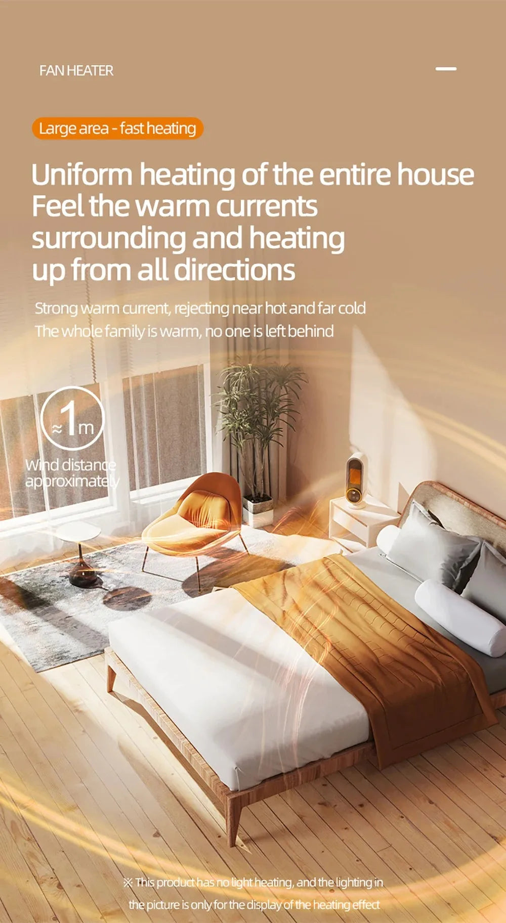 PTC Ceramic Space Heater E68/E68S Desktop Fan Heater 1200W With LED Display Touch/Remote Control Tip-Over Overheat Protection