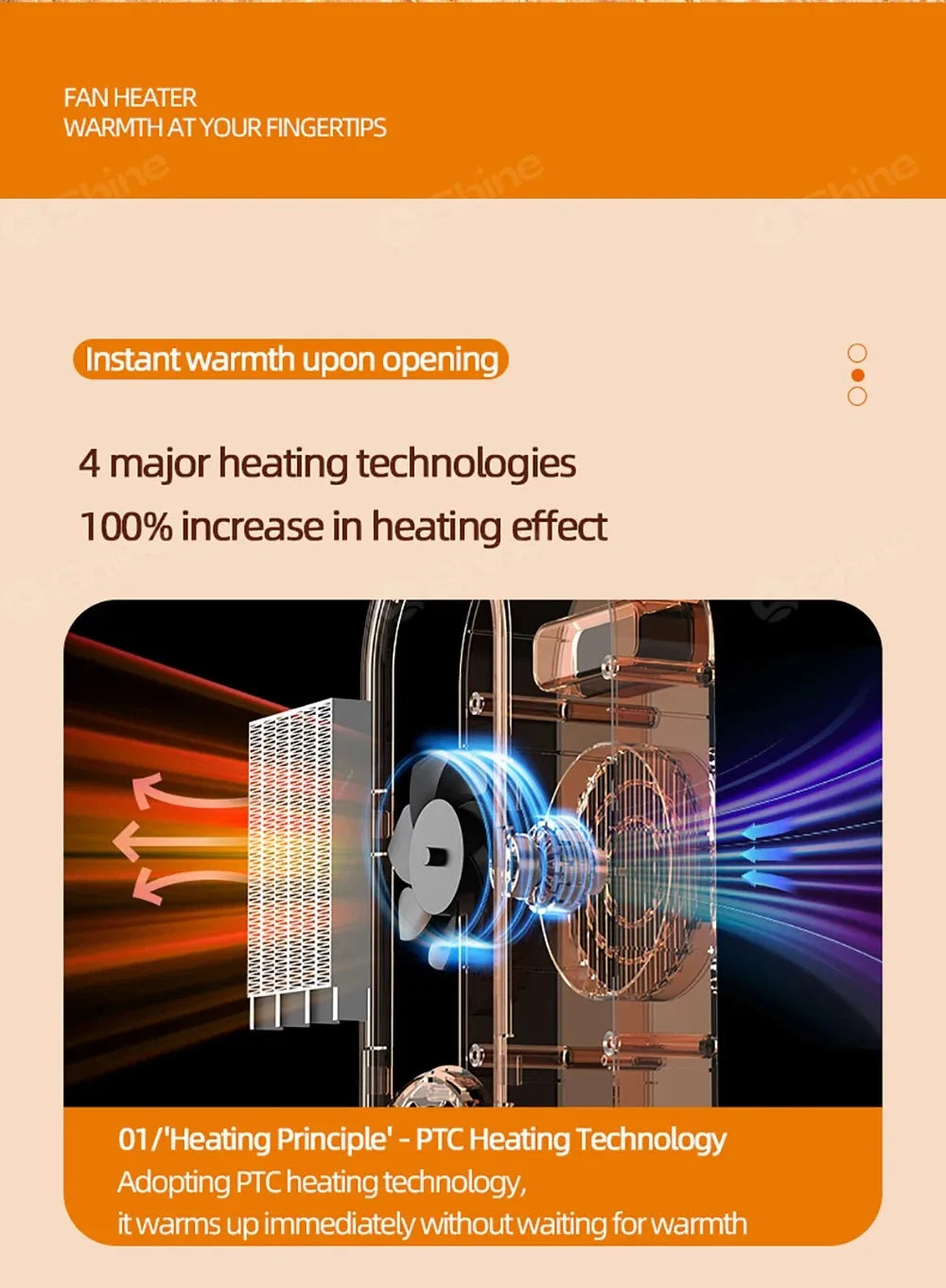 PTC Ceramic Space Heater E68/E68S Desktop Fan Heater 1200W With LED Display Touch/Remote Control Tip-Over Overheat Protection