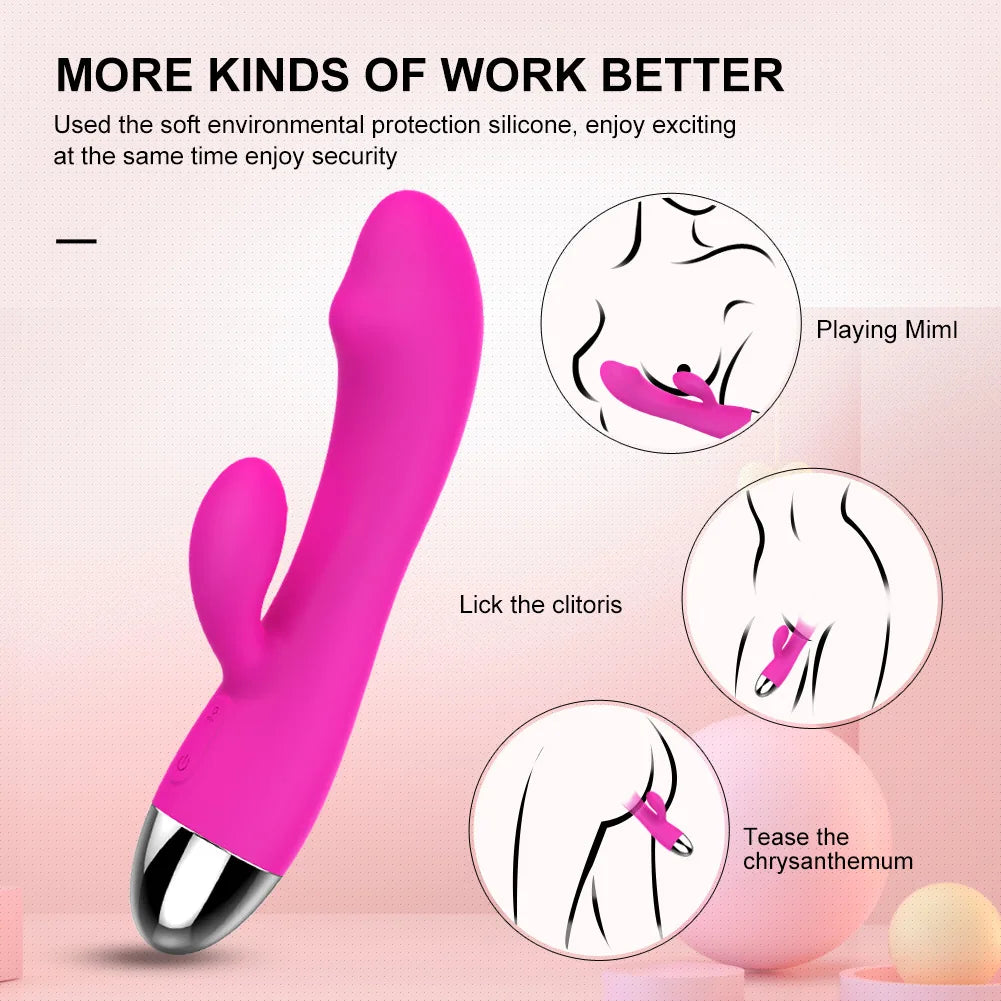 Dual-Headed Multi-Speed G-Spot Vibrator for Women, Body-Safe Silicone Clitoral and Vaginal Stimulator with Ergonomic Design
