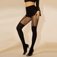 Black Striped Goth Fishnets Pantyhose Faux Thigh High Tights Mock Suspender Pantyhose Sexy Hollow Out Goth Fishnets Stocking