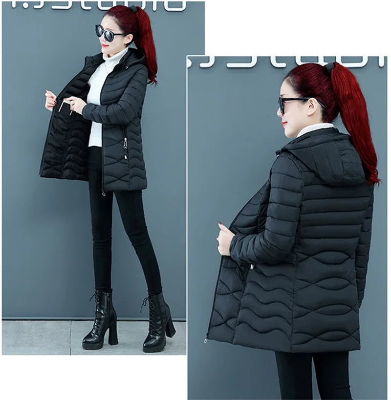 New Women Cotton Coat Autumn Winter Jacket Coat Middle-Aged Elderly Mothers Padded Hooded Keep Warm Down Cotton Overcoat Parkers