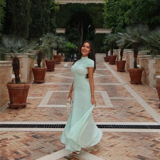 Modern Evening Dress High Neck Pleated Chiffon Mermaid Floor Length Evening Gowns for Women 2025 Formal Party Dresses Customized