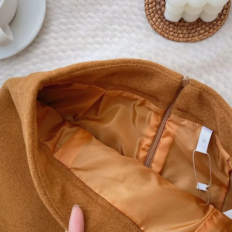 Woolen Mini Skirts Women S-5XL Slim Hip Wrap Side Slit A-line Autumn Winter Solid All-match Female Plus Size Graceful Vintage