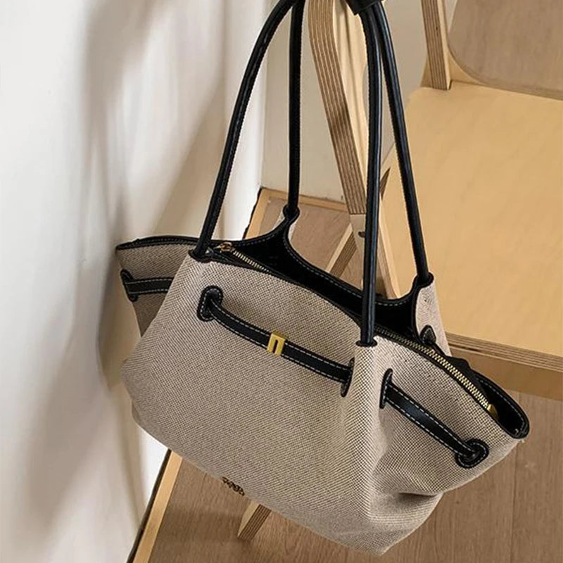 Luxury Canvas Dumpling Handbag Vintage Large Capacity Tote Bag Brand Pleated Drawstring Design Versatile Fashion Shoulder Purse