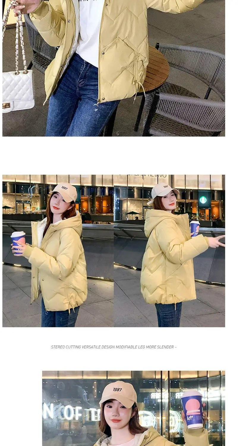 2023 Winter New Parkas Women Short Overcoat Thick Hooded bread Cotton Padded Jackets Coats Female Outwear loose cotton jacket