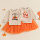 Kids Baby Girl Thanksgiving Outfits Letter Embroidery Long Sleeve Sweatshirt and Orange Tulle Skirt 2 Pcs Party Sets 1-7Years