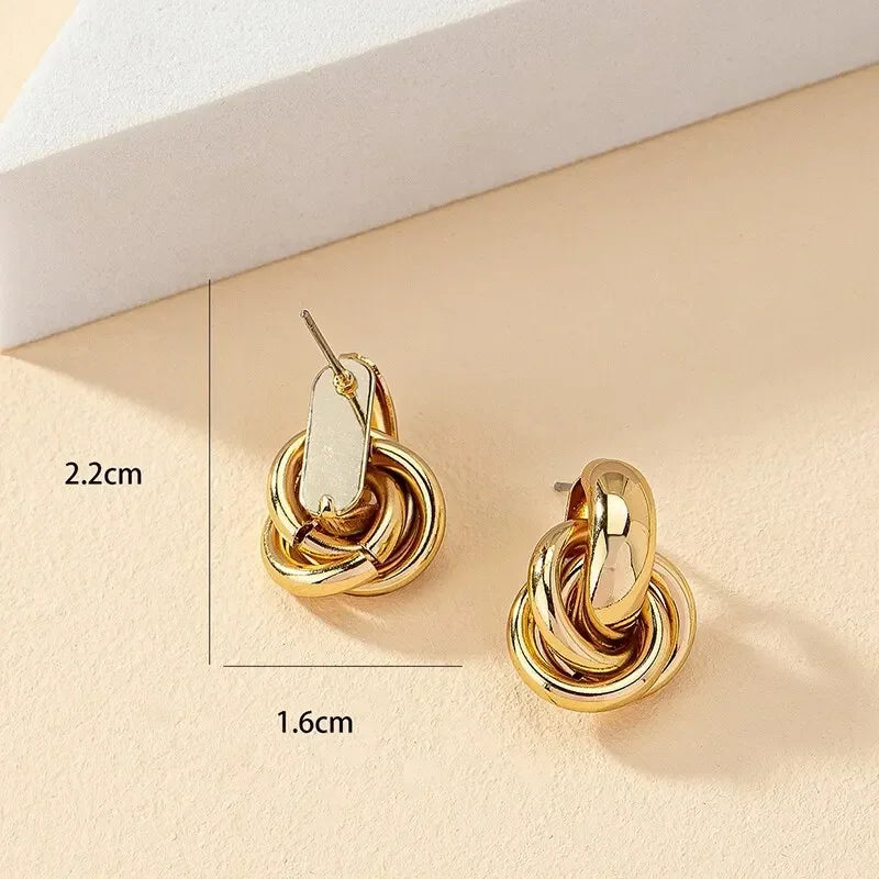 Gold SIlver Color Knot Hoop Earring For Women Shiny Plating Trendy Earring Stud Cute Daily Wear Jewelry