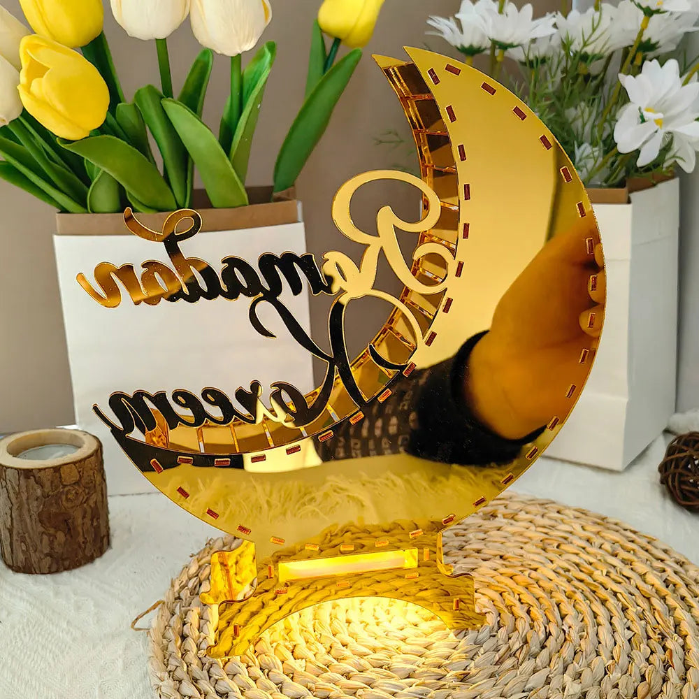 Ramadan Kareem LED candle Acrylic Mirror Moon Castle LED Night Light  Eid Mubarak Al-Fitr Tabletop Ornament DIY Party Gifts