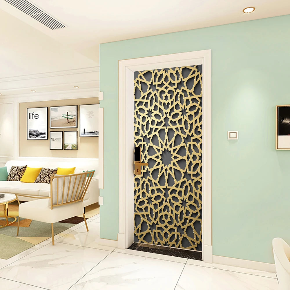 Simulation Of Gilt Leaves DIY Door Stickers Home Decoration Wall Sticker Kitchen Art Mural Peel & Stick Waterpoof PVC Wallpaper