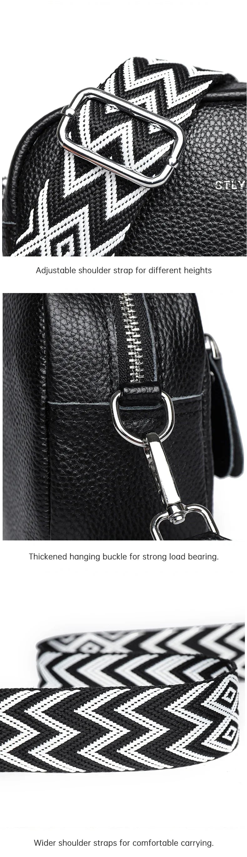 100% Genuine Leather Women Shoulder Bag 2025 New High Quality Cowhide Female Crossbody Bags Wide Shoulder Strap Girls Handbag