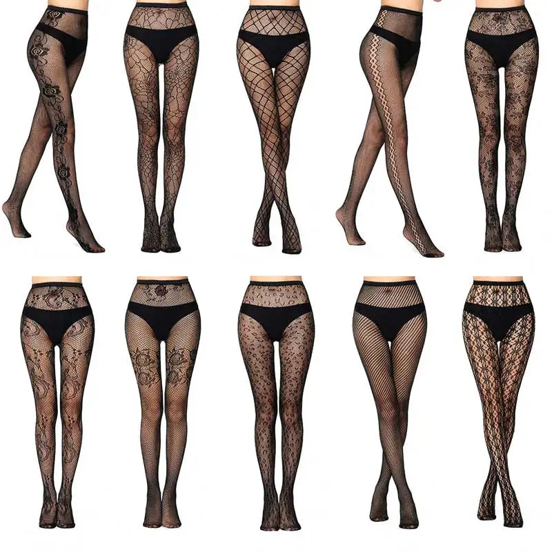 Sexy Mesh Stockings Print Patterns Flower Heart Skull Nylon Push Up  Slim Women Fishnet Tights Y2k Party Club Gothic Pantyhose