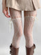 New Design Beige Tights Women Sexy See Through Mesh Sheer Fishnet Stockings JK Uniform Bow Tie Strap Lace Bottoming Pantyhose