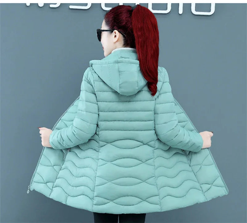 New Women Cotton Coat Autumn Winter Jacket Coat Middle-Aged Elderly Mothers Padded Hooded Keep Warm Down Cotton Overcoat Parkers