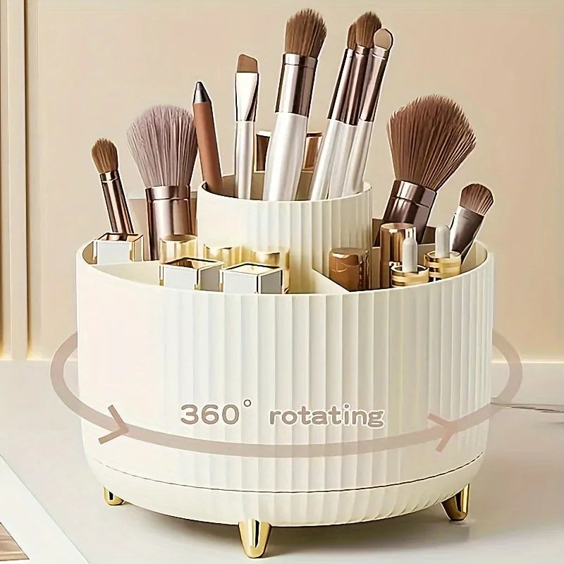 1pc 360 Rotating Cosmetic Case - Tier ABS Plastic Organizer for Brushes/Lipsticks | Vanity/Bathroom Storage, Quick-Clean Surface
