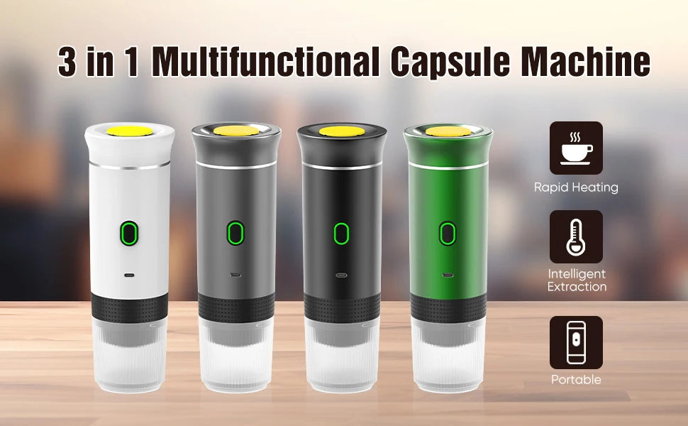 Portable Electric Capsule Coffee Maker Espresso Pot Cordless Heating Pump Press Coffee Maker Travel and Car 3 in 1 Coffee Pot