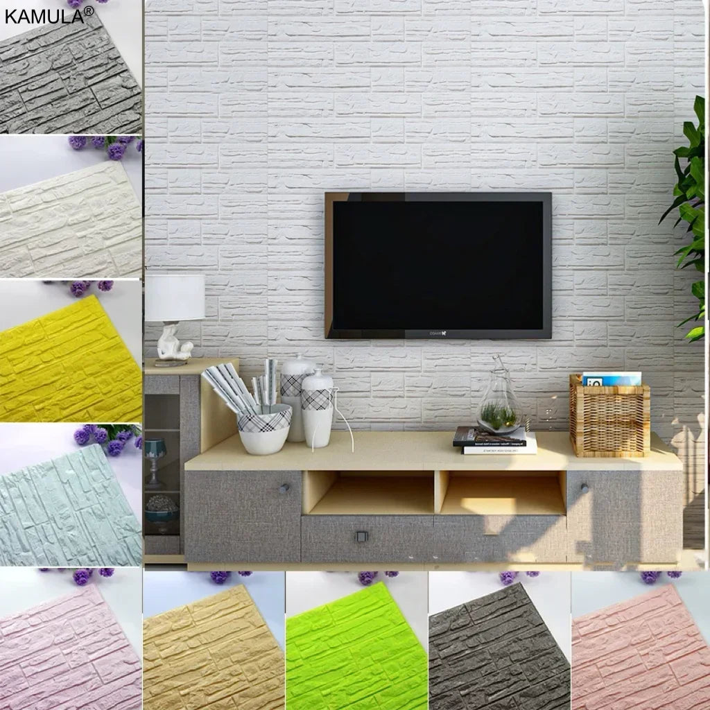 6pcs 3D Foam Wall Panels Self-Adhesive Sticker Waterproof Wallpaper Home Living Room Decor Bathroom Kitchen Decoration Wallpaper