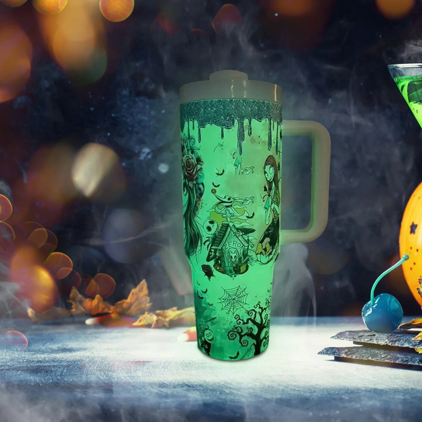 Glow in the Dark Halloween Travel Mug,Insulated Stainless Steel Halloween Coffee Tumbler, Spooky Cups for Adults, Festive Glow i
