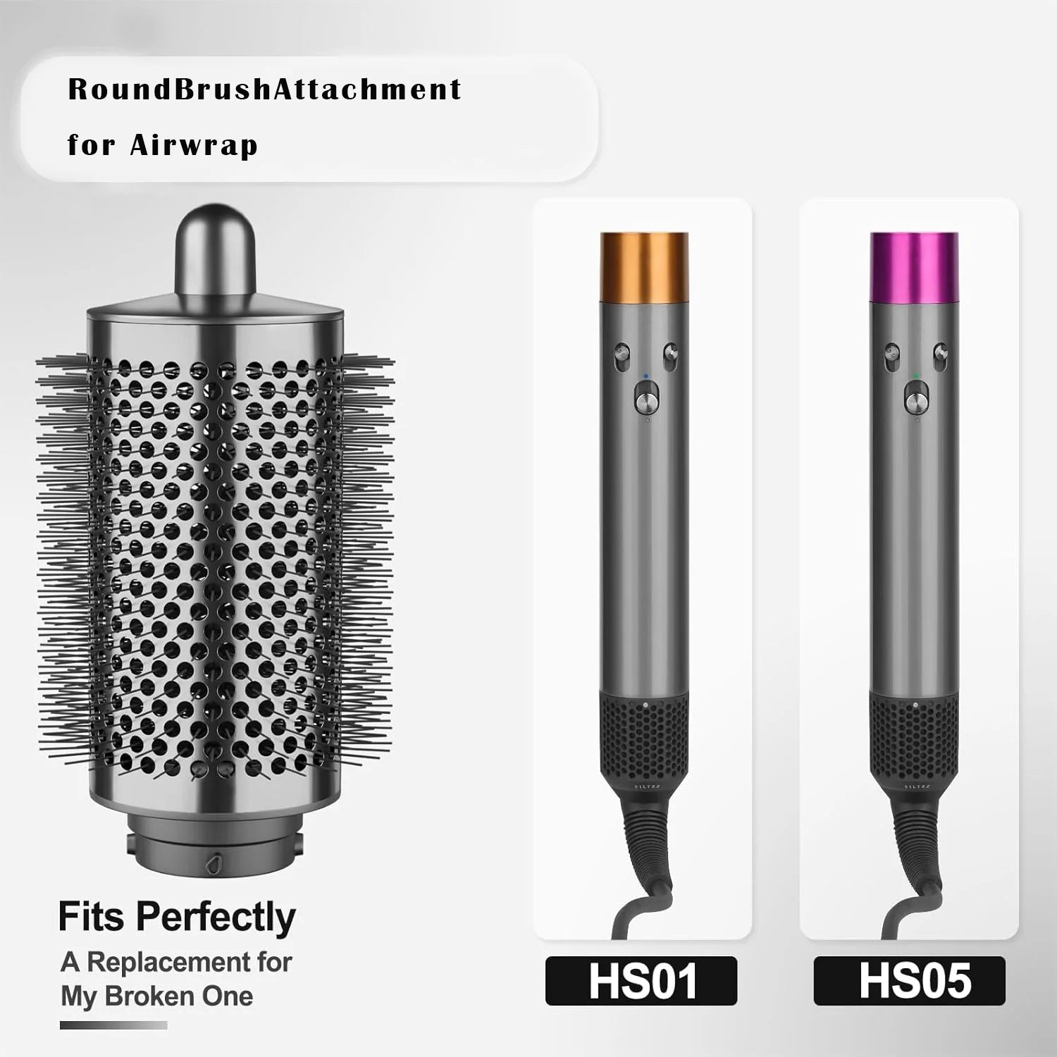 New upgraded large oval brush accessories, large gray cylindrical brush, compatible with Airwrap HS01/HS05.