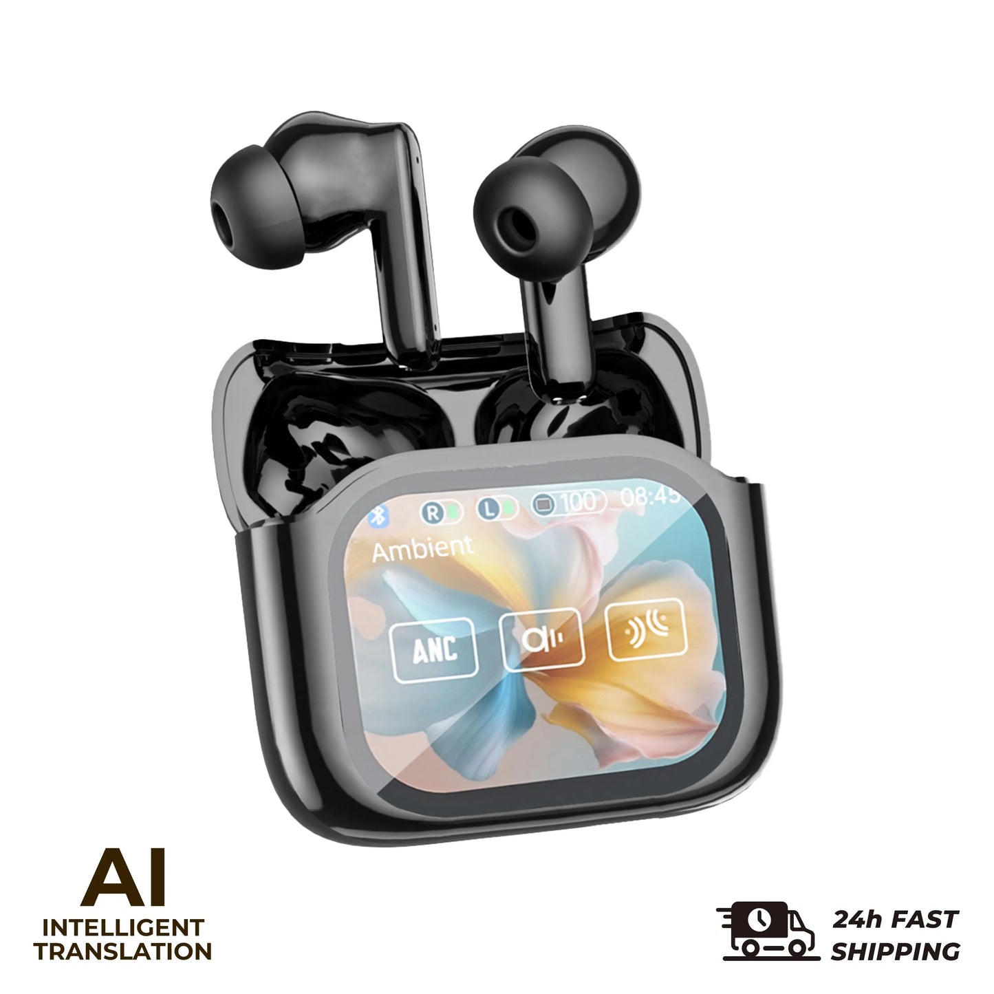 Real Time Translators Headphones with Smart Touch Screen 144 Language Translator Earbuds Noise Canceling Wireless Travel Headset