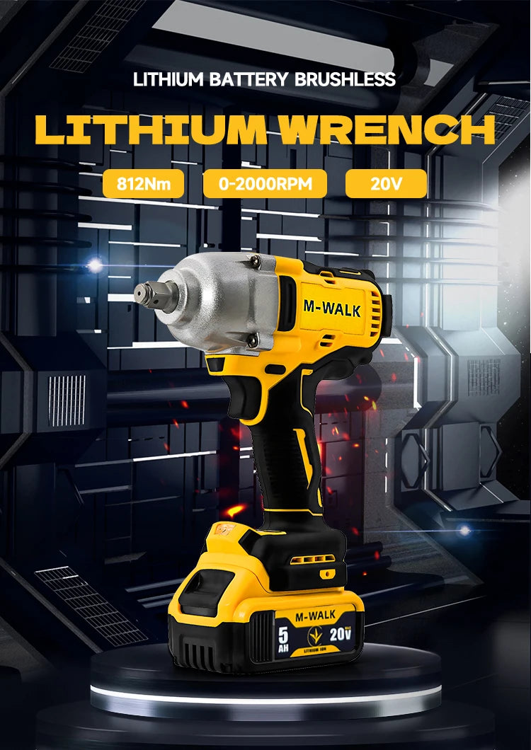Brushless Impact Wrench 812N.m High Torque Cordless Electric Power Tool for Auto Repair/Construction For DeWalt 20V Battery Pin
