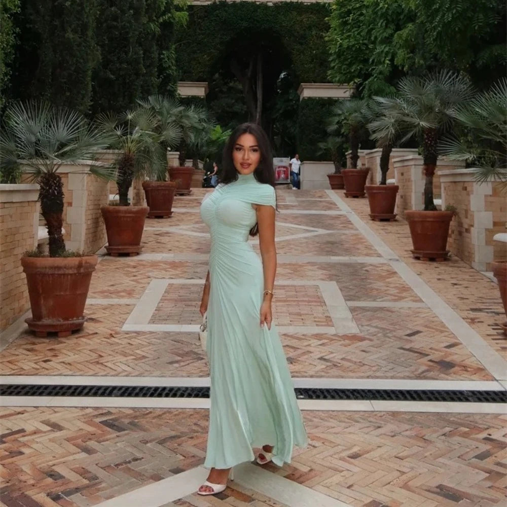 Modern Evening Dress High Neck Pleated Chiffon Mermaid Floor Length Evening Gowns for Women 2025 Formal Party Dresses Customized