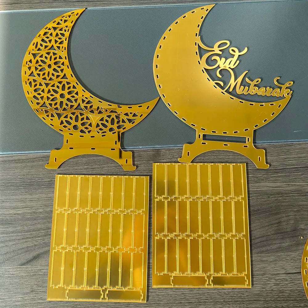 Ramadan Kareem LED candle Acrylic Mirror Moon Castle LED Night Light  Eid Mubarak Al-Fitr Tabletop Ornament DIY Party Gifts