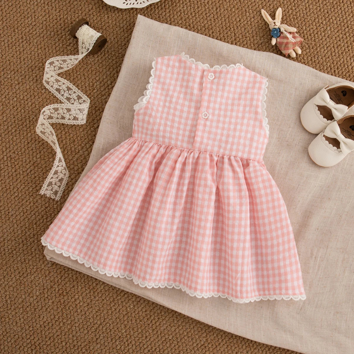 Sweet White Lace Baby Girl Dress, Summer New Cute Little Plaid Rabbit Children'S Clothing (9 Months -4 Years Old)