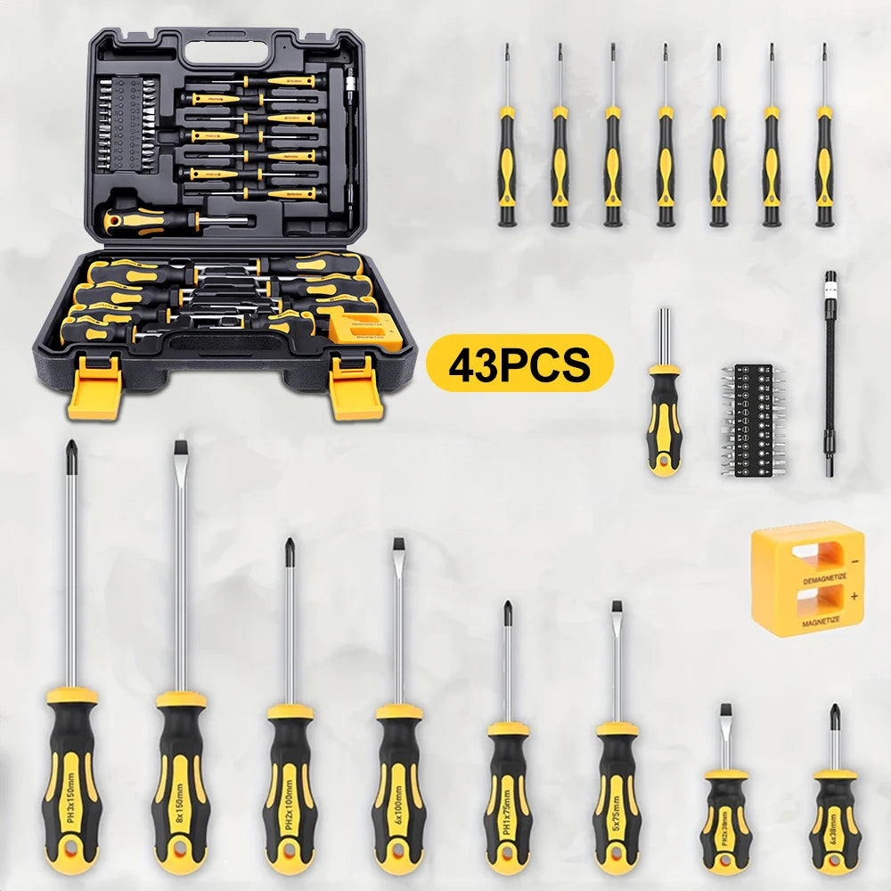 43PCS Magnetic Manual Screwdriver Set Repair Hand Tool With Cross-shaped Slotted Plum Screwdriver Bits