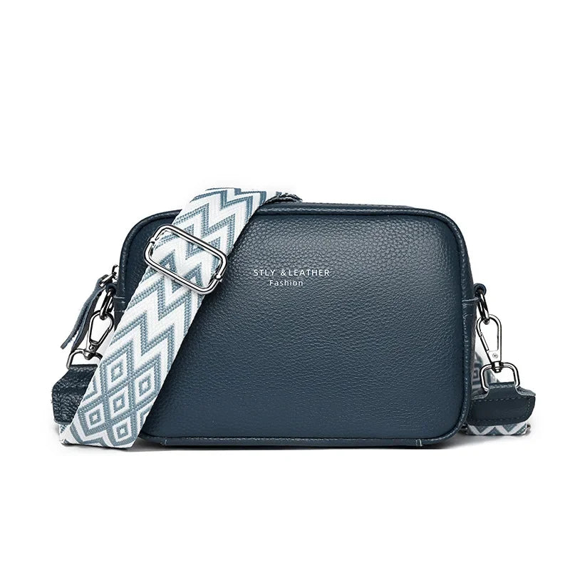 100% Genuine Leather Women Shoulder Bag 2025 New High Quality Cowhide Female Crossbody Bags Wide Shoulder Strap Girls Handbag