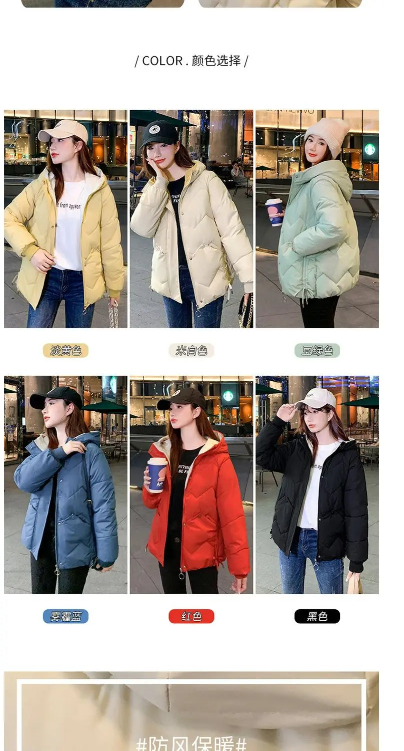2023 Winter New Parkas Women Short Overcoat Thick Hooded bread Cotton Padded Jackets Coats Female Outwear loose cotton jacket