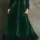 Women's Vintage Gothic Velvet Dress Solid Long Sleeves V Neck Button Lace Trim Midi Dress Pockets Elegant Party Evening Dresses