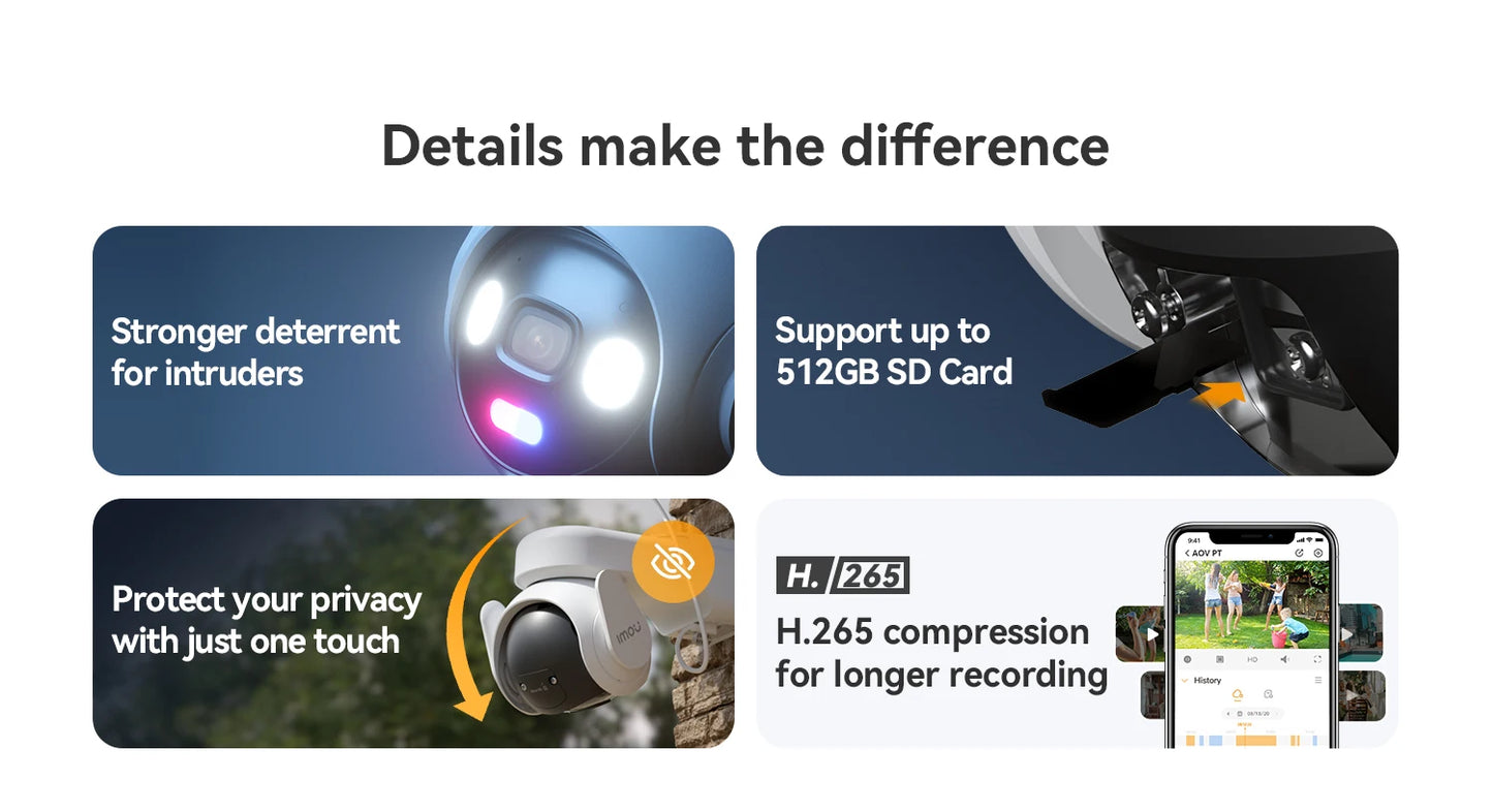 IMOU AOV PT Pro 5MP With Solar Panel 360° PTZ Outdoor Security Camera 4G LTE Wifi Aurora Color Night Vision Auto Track IP Camera