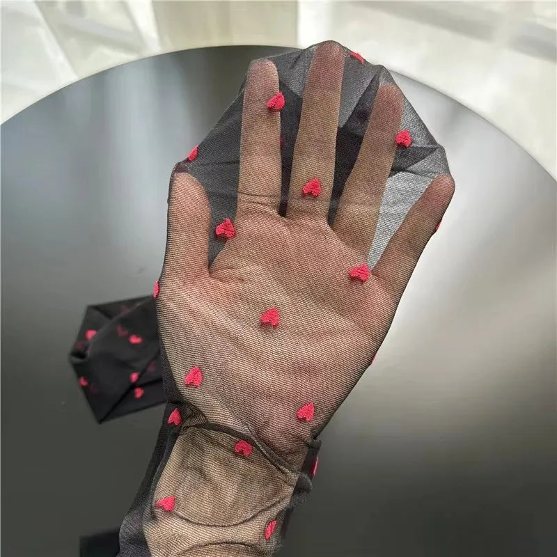 Thin Red Stockings Woman Heart-shaped Dots Sexy Pantyhose Breathable Comfortable Long Black Stockings for Women