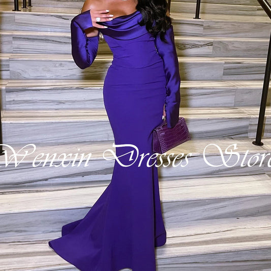 Formal Purple Jersey Mermaid Detachable Sleeve Evening Dress Sweep Train Strapless Pleats Zipper Back Long Sleeves Flo