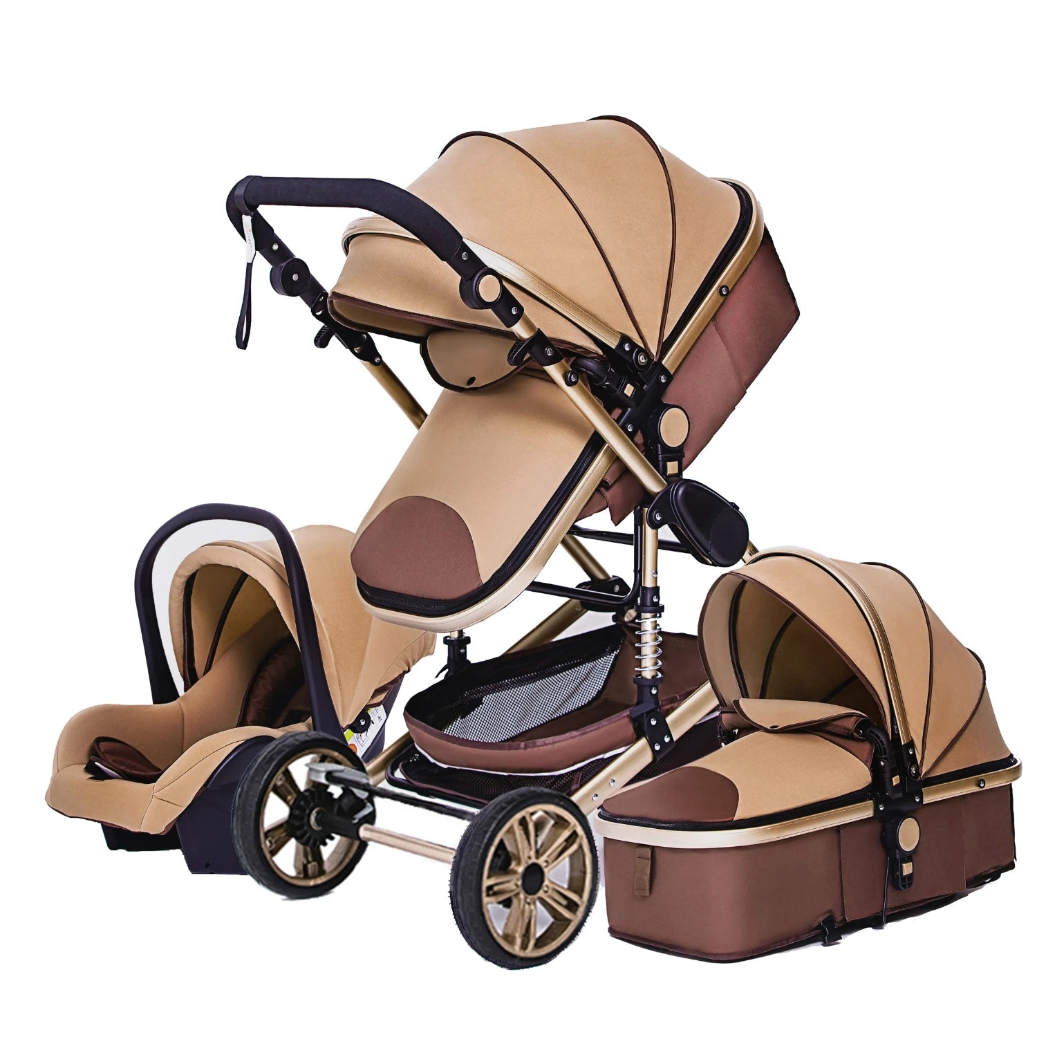 Luxurious 3 in 1  Portable Travel Baby Stroller High Landscape Aluminum Frame Foldable Pram Newborn Infant Four-Wheel Carriage