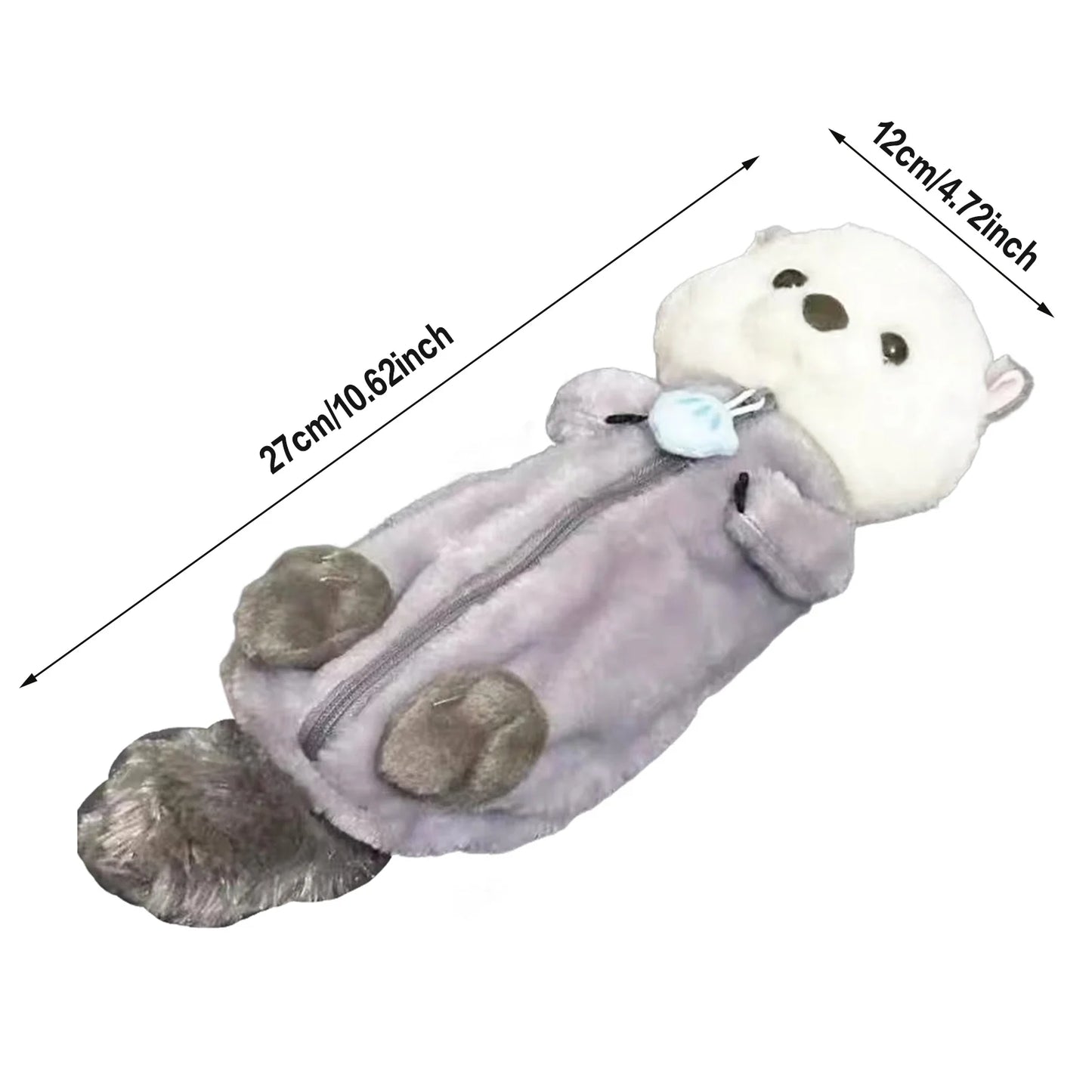 Creative Cute Sea Otter Shape Plush Pencil Bag 1PC Large Capacity INS Cartoon Pencil Case Velvet Pencil Case Student Stationery