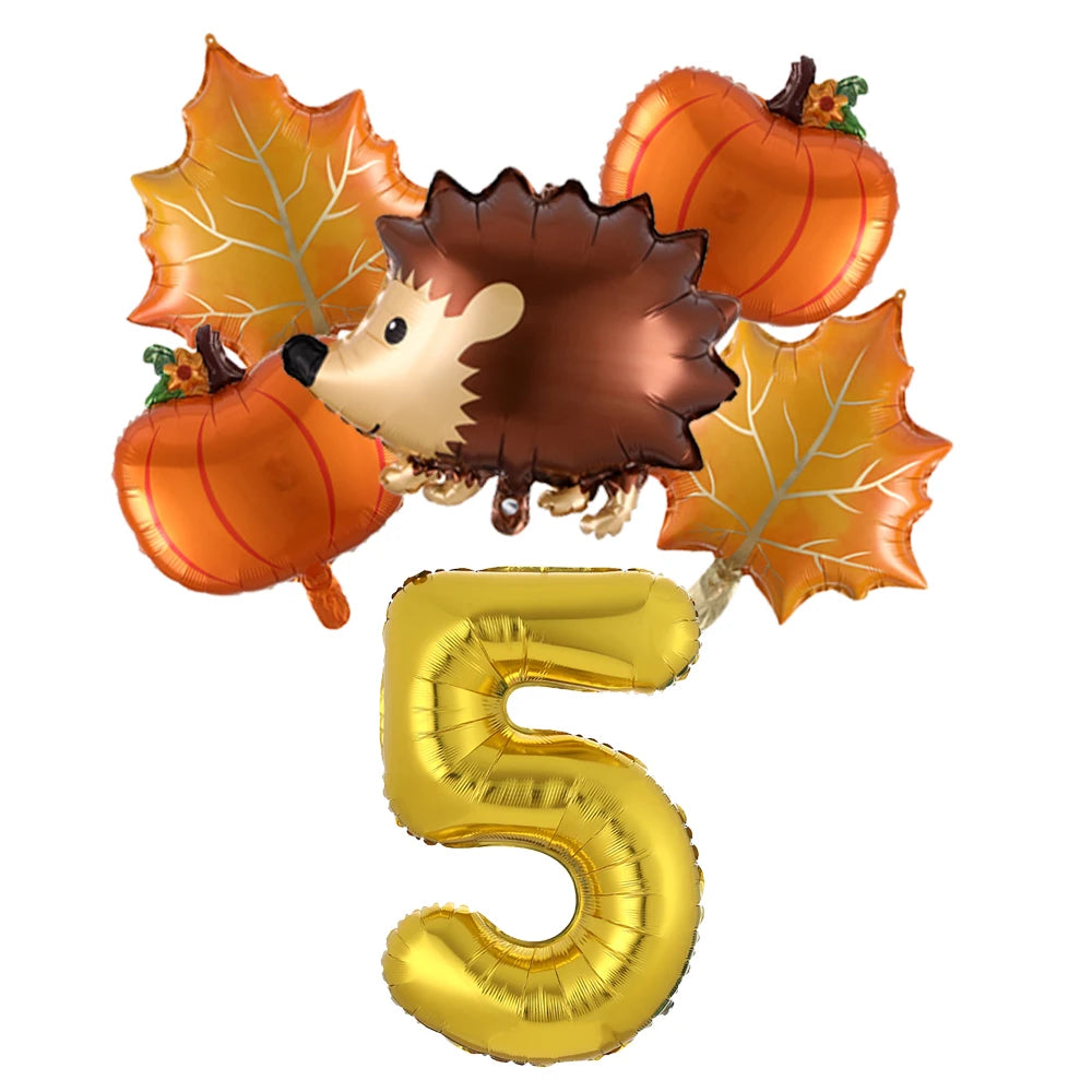 6Pcs Autumn Forest Animals Kids Birthday Party Decoration Squirrel Pine Cone Foil Balloon With 0-9 Number Ball Thanksgiving Gift