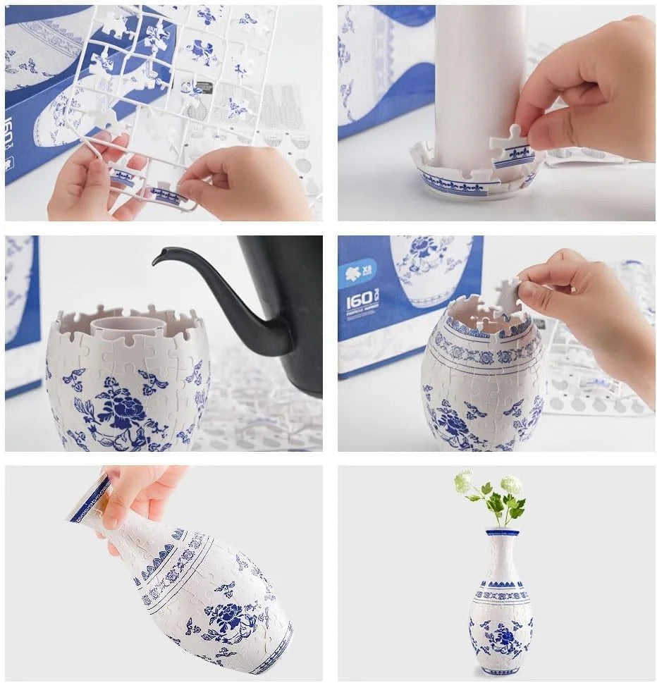 3D Puzzle Vase Building Blocks Unique Flower Vase Curved Puzzle Pieces House Warming Gift for Flower Arrangements Home Christmas
