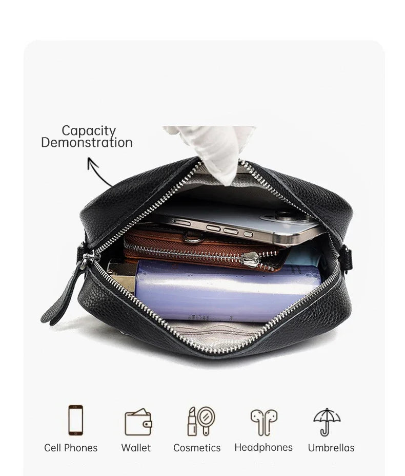 100% Genuine Leather Women Shoulder Bag 2025 New High Quality Cowhide Female Crossbody Bags Wide Shoulder Strap Girls Handbag